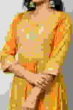 Mustard Yellow Viscose Shantoon Pleated Festive Kurta Set image number 1