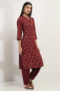 Red Cotton Blend Straight SET image number 5