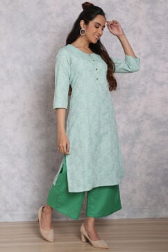 Mint Green Cotton Straight Suit Set image number 2
