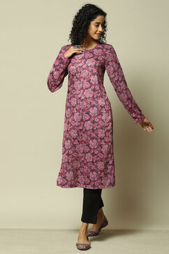 Pink Acrylic Straight Printed Kurta image number 0