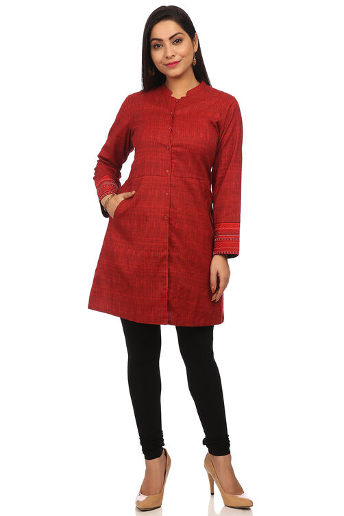 Rust Straight Cotton Linen Kurta image number 0