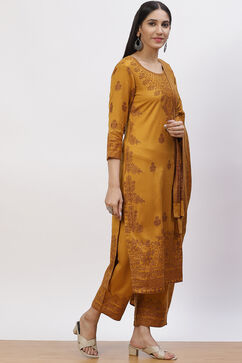 Mustard Acrylic Straight Suit Set image number 3