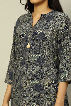 Navy Blue Printed Straight Kurta Pants Co-ord Set image number 1