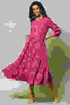 Pink LIVA Straight Printed Kurta image number 0