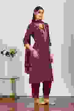 Red Viscose Polyester Straight Suit Sets image number 5