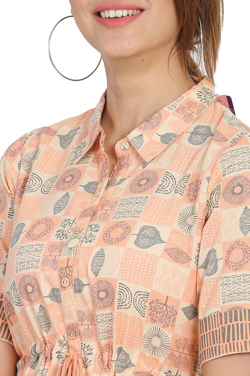 Peach Flared Cotton Dress image number 1