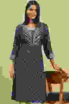 Blue Viscose Blend Printed Gathered Kurta image number 6