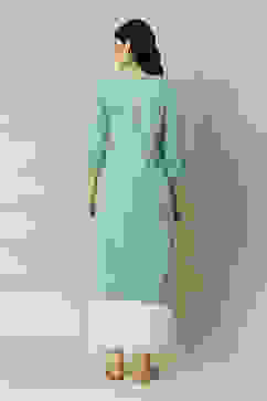 Green Polyester Straight Yarndyed Kurta image number 4