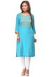 Turquoise Straight Cotton Kurta image number 0