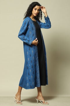 Blue Cotton Blend Printed Dress image number 4