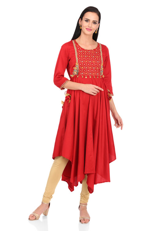Red Asymmetric Cotton Dress image number 0