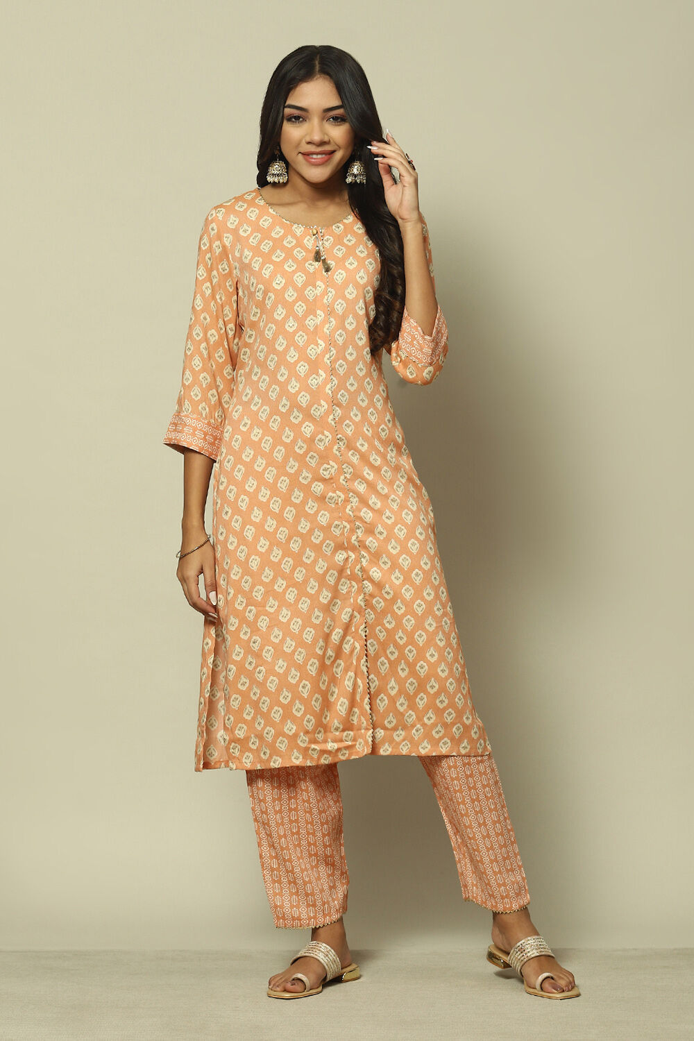 Pink Cotton Blend Straight Printed Kurta Palazzo Suit Set image number 6