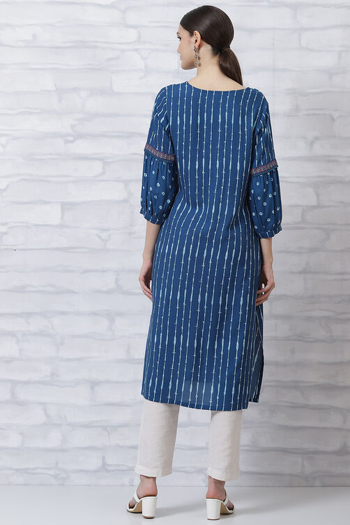 Indigo LIVA Straight Kurta image number 4