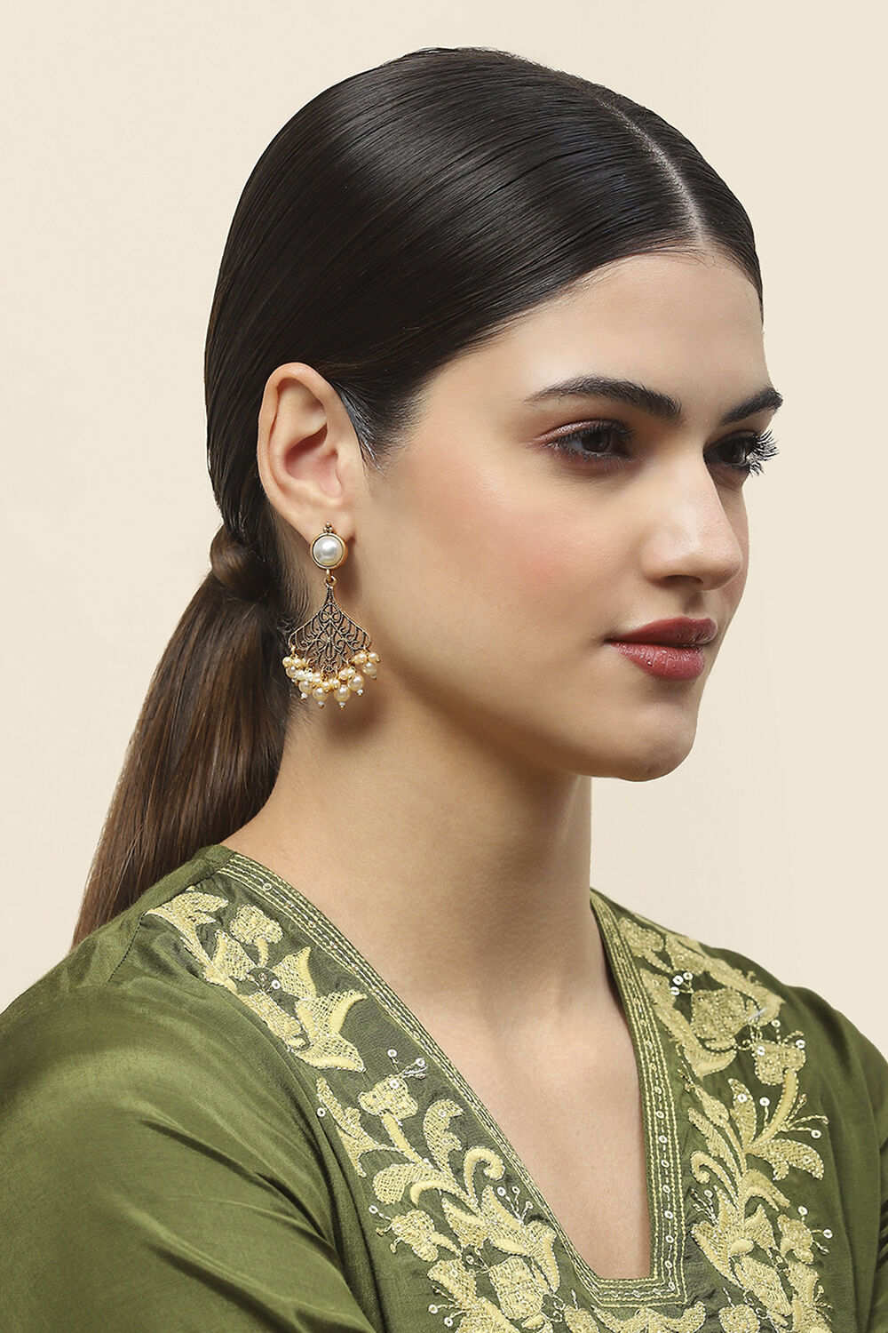 Gold Oxidised Alloy Earrings image number 3