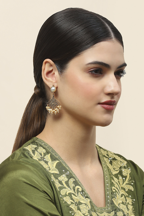 Gold Oxidised Alloy Earrings image number 3