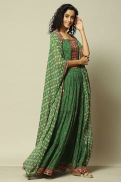 Green Polyester Straight Printed Kurta Skirt Suit Set image number 5