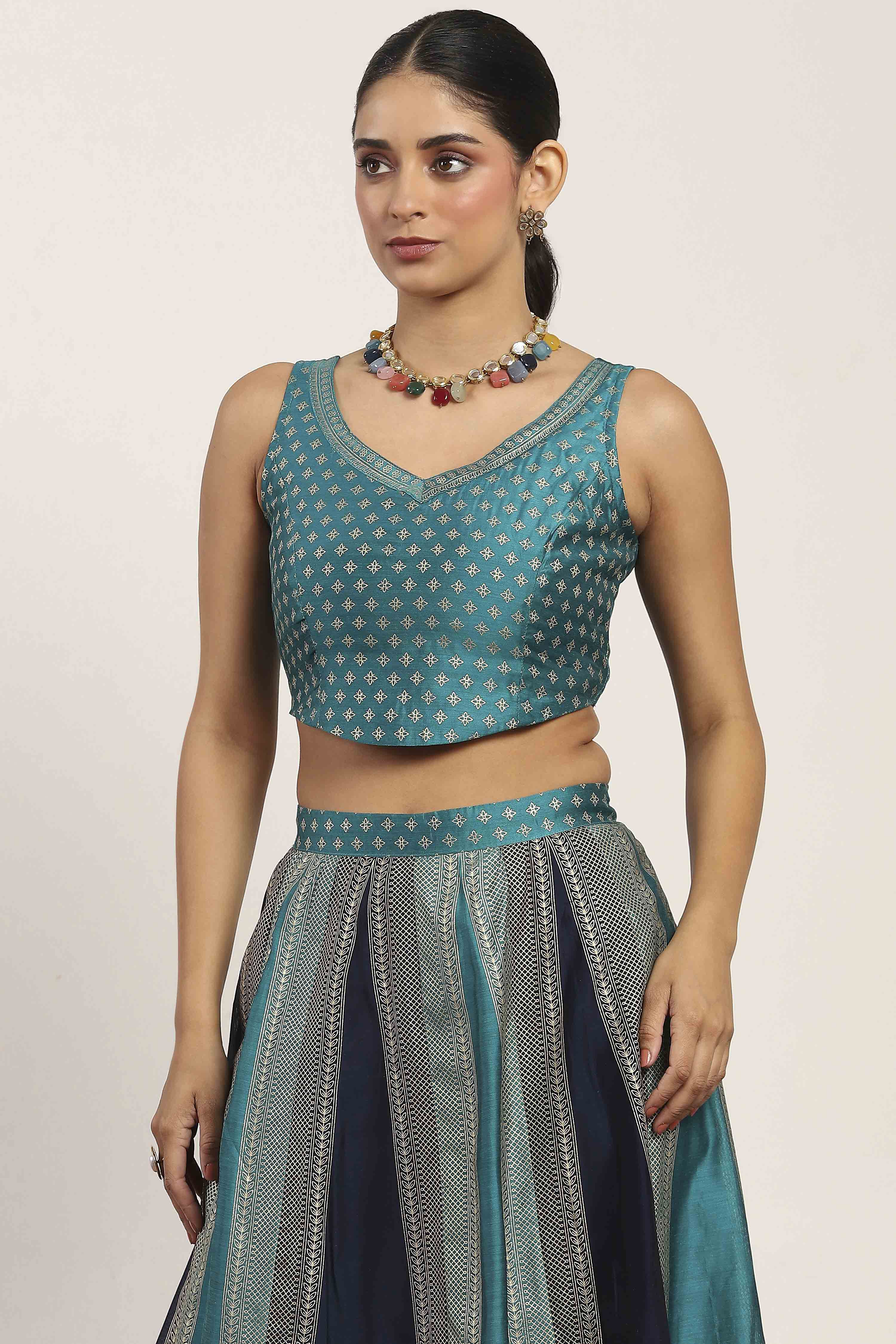 Teal Polyester Kalidar Lehenga Set image number 1