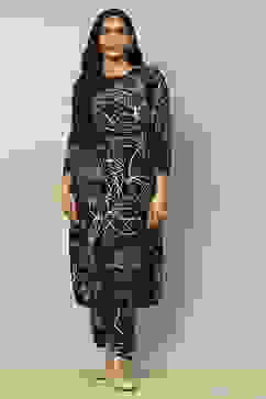 Navy Blue Floral Printed Straight Co-ord Set image number 6