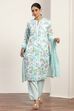 Blue Cotton Straight Suit Sets image number 6