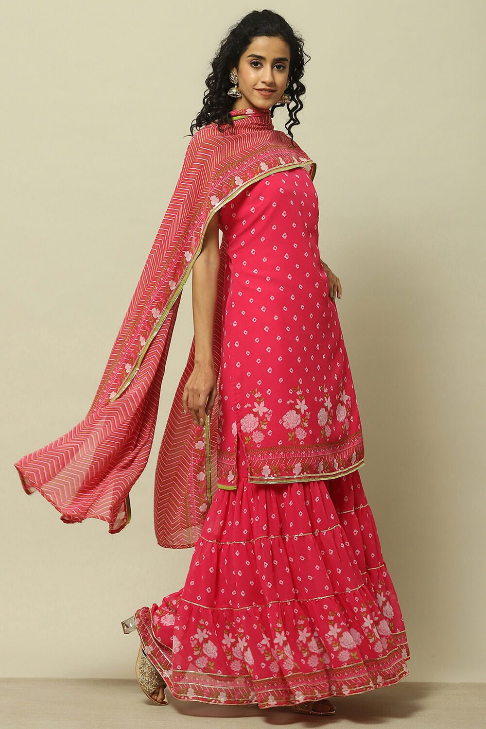 Pink Poly Georgette Straight Kurta & Garara Suit Set image number 6