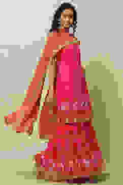 Pink Poly Georgette Straight Kurta & Garara Suit Set image number 6