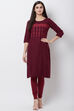 Wine Poly Cotton Straight Kurta image number 0