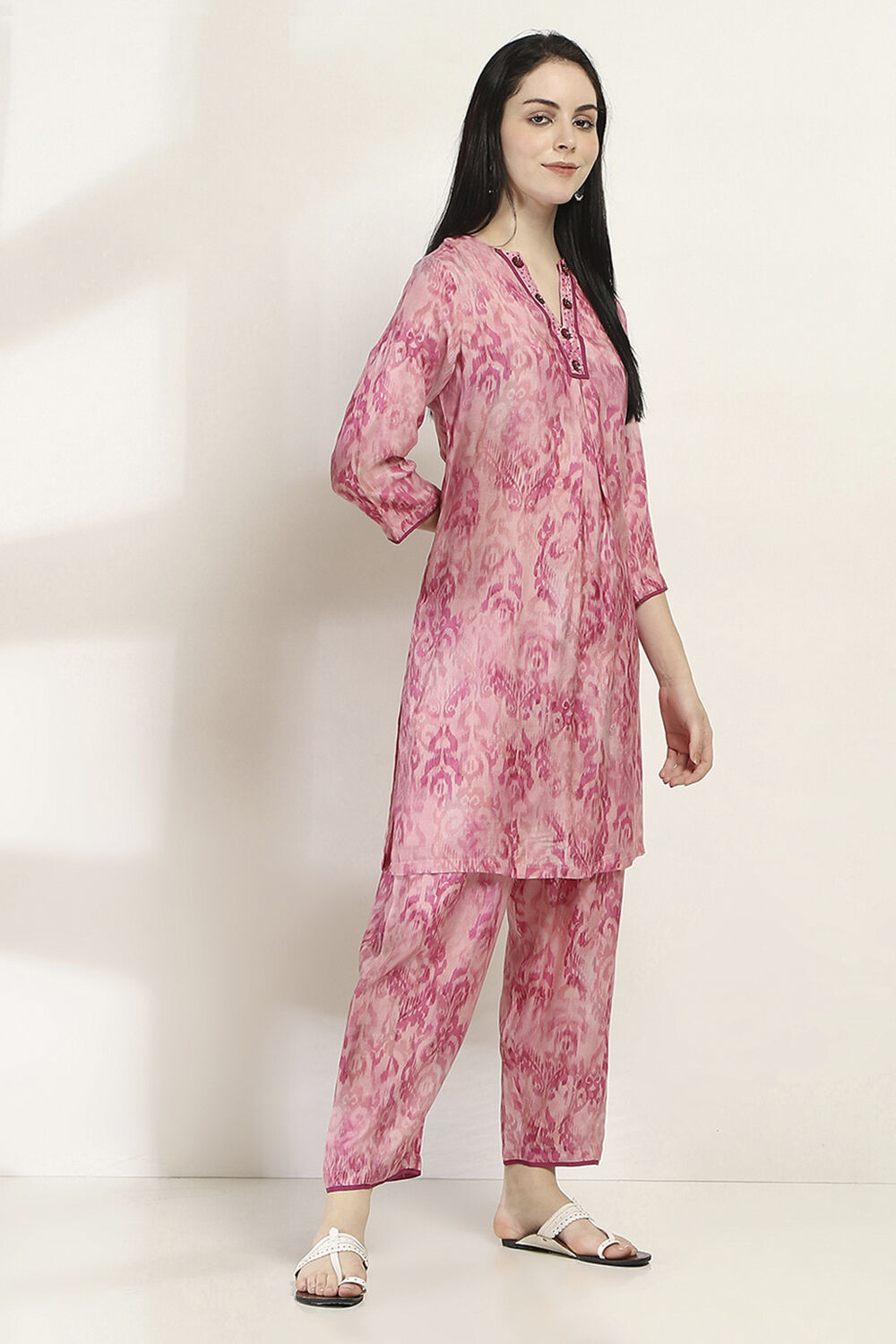 Pink Printed Straight Co-ord Set image number 5