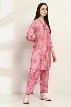 Pink Printed Straight Co-ord Set image number 5