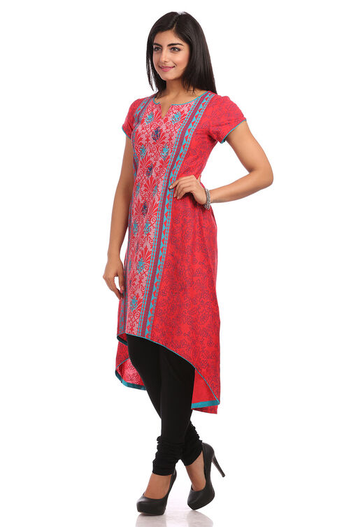 Red Asymmetric Cotton Kurta image number 3