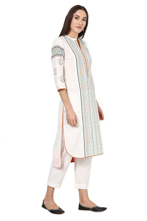 White Straight Cotton Kurta image number 3
