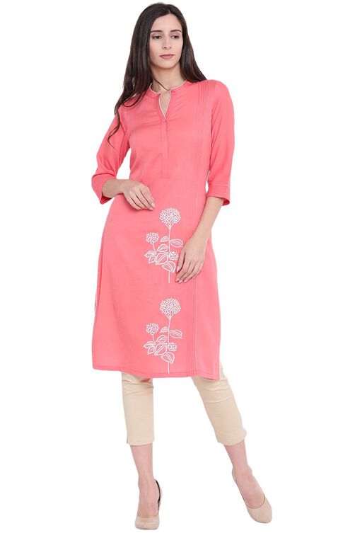 Peach Cotton Straight Kurta image number 0
