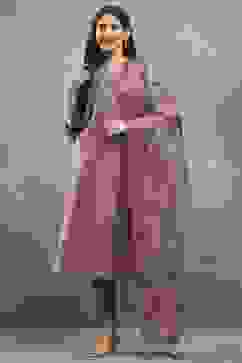 Rose Pink Viscose Blend Solid Straight Kurta Pants Set image number 6