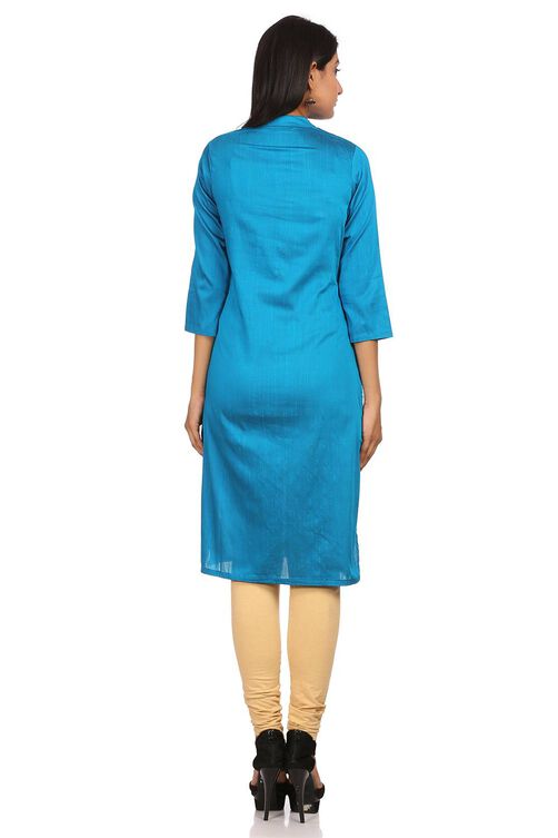 Turquoise Straight Poly Viscose Kurta image number 3