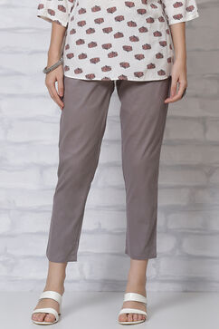 Grey Poly Cotton Slim Pants image number 5