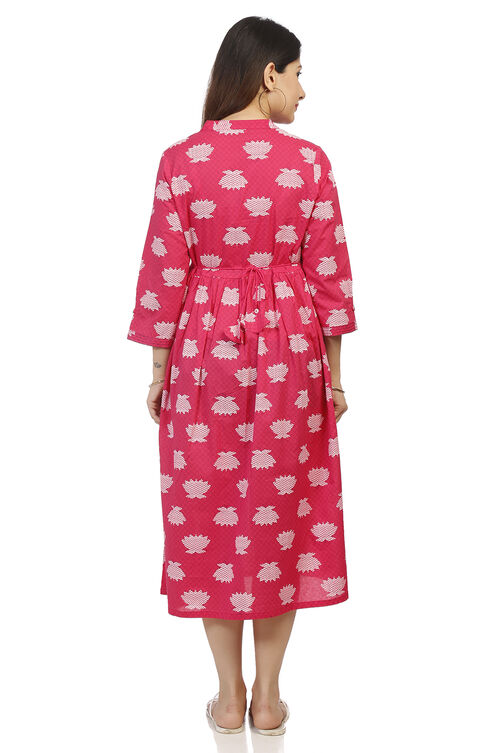 Fuschia Flared Cotton Dress image number 4