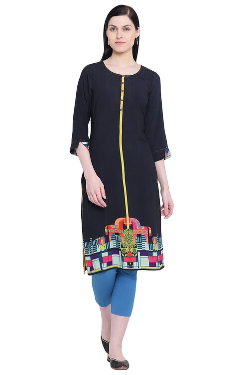 Black Rayon Straight Kurta image number 0