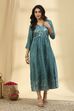 Teal Printed Viscose Blend Ethnic Dress image number 5