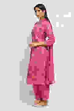 Onion Pink Viscose Blend Gathered Printed Kurta Salwar Suit Set image number 3