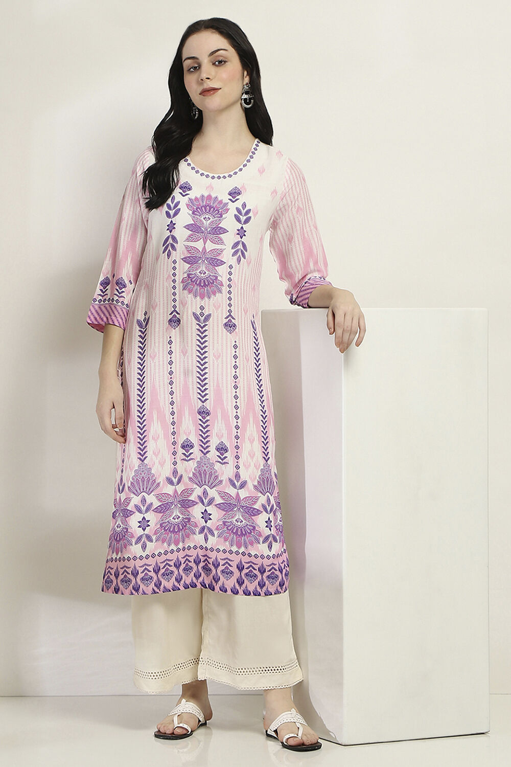 Purple Printed Straight Kurta image number 0