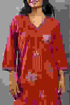 Red Printed Straight Kurta image number 1