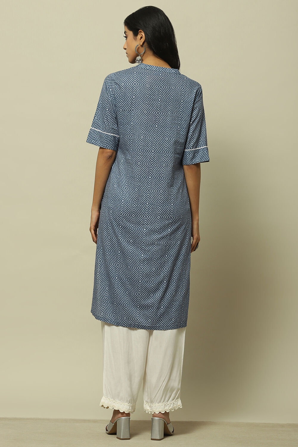 Indigo Blue Cambric Zig-Zag Printed Straight Kurta image number 3