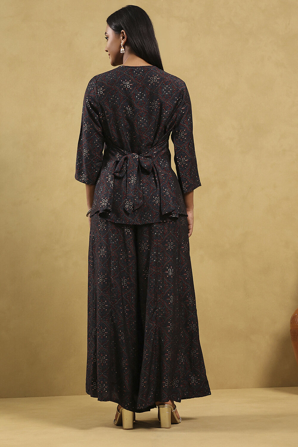 Blue Viscose Blend Printed Front Open Kurta Palazzo Set image number 4