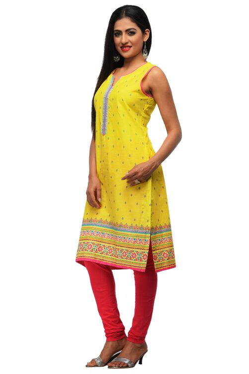 Lime Cotton Straight Kurta image number 1