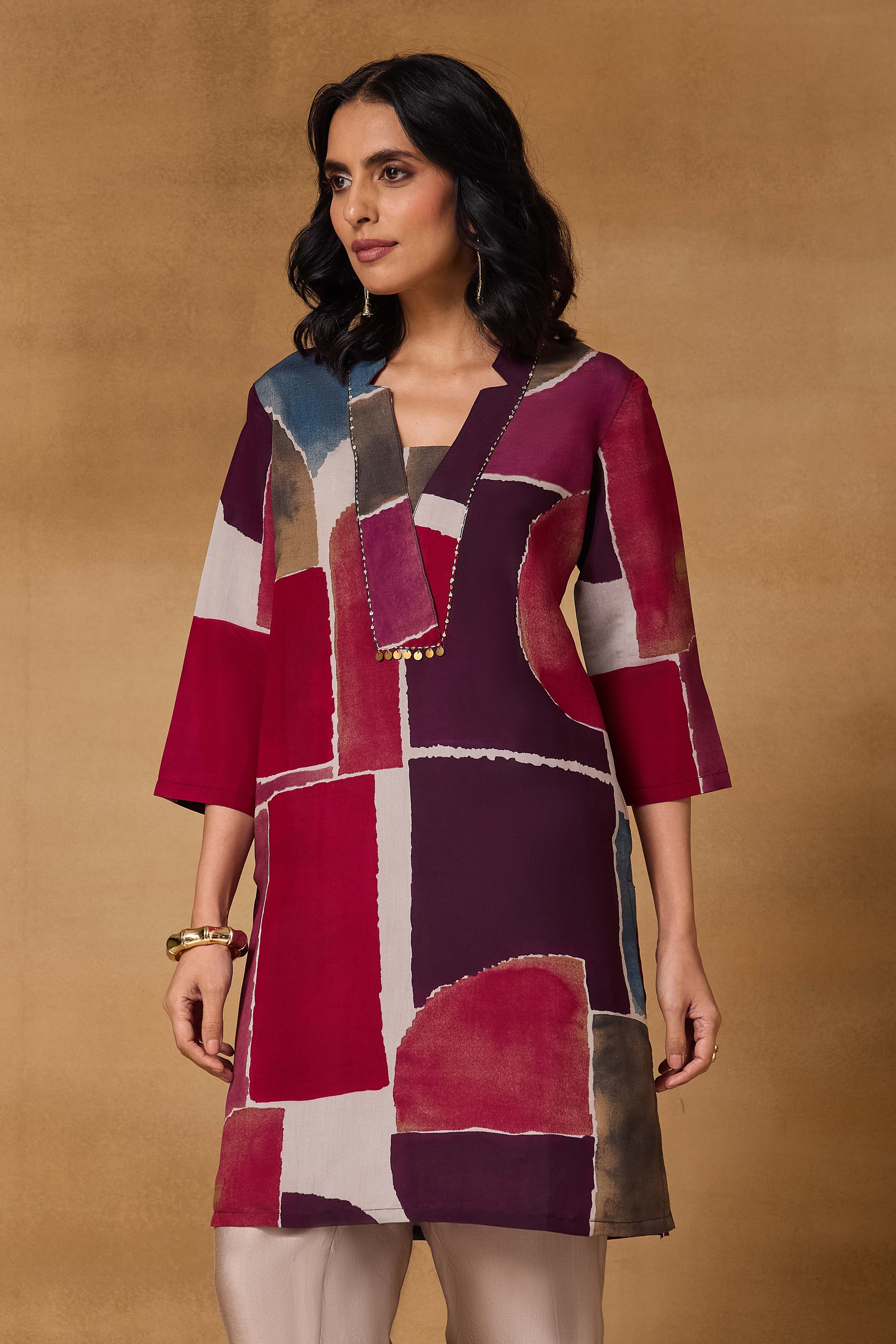 Maroon Cotton Polyester Straight Printed Kurta image number 2