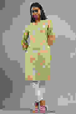 Green and Yellow Printed Straight Kurta image number 3