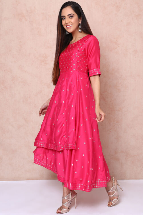 Fuschia Art Silk Kalidar Asymmetric Dress image number 1