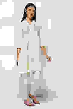 Ivory Cotton Gathered Kurta Set image number 5