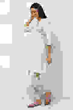 Ivory Cotton Gathered Kurta Set image number 3