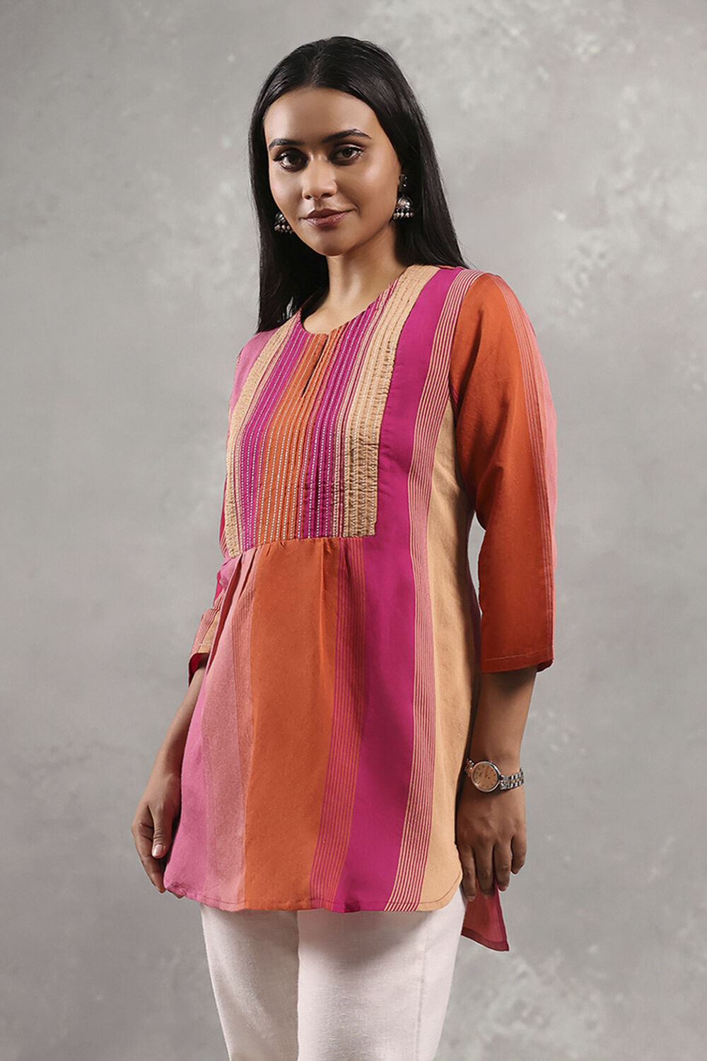 Fuchsia Viscose Blend Solid Tiered Top image number 2