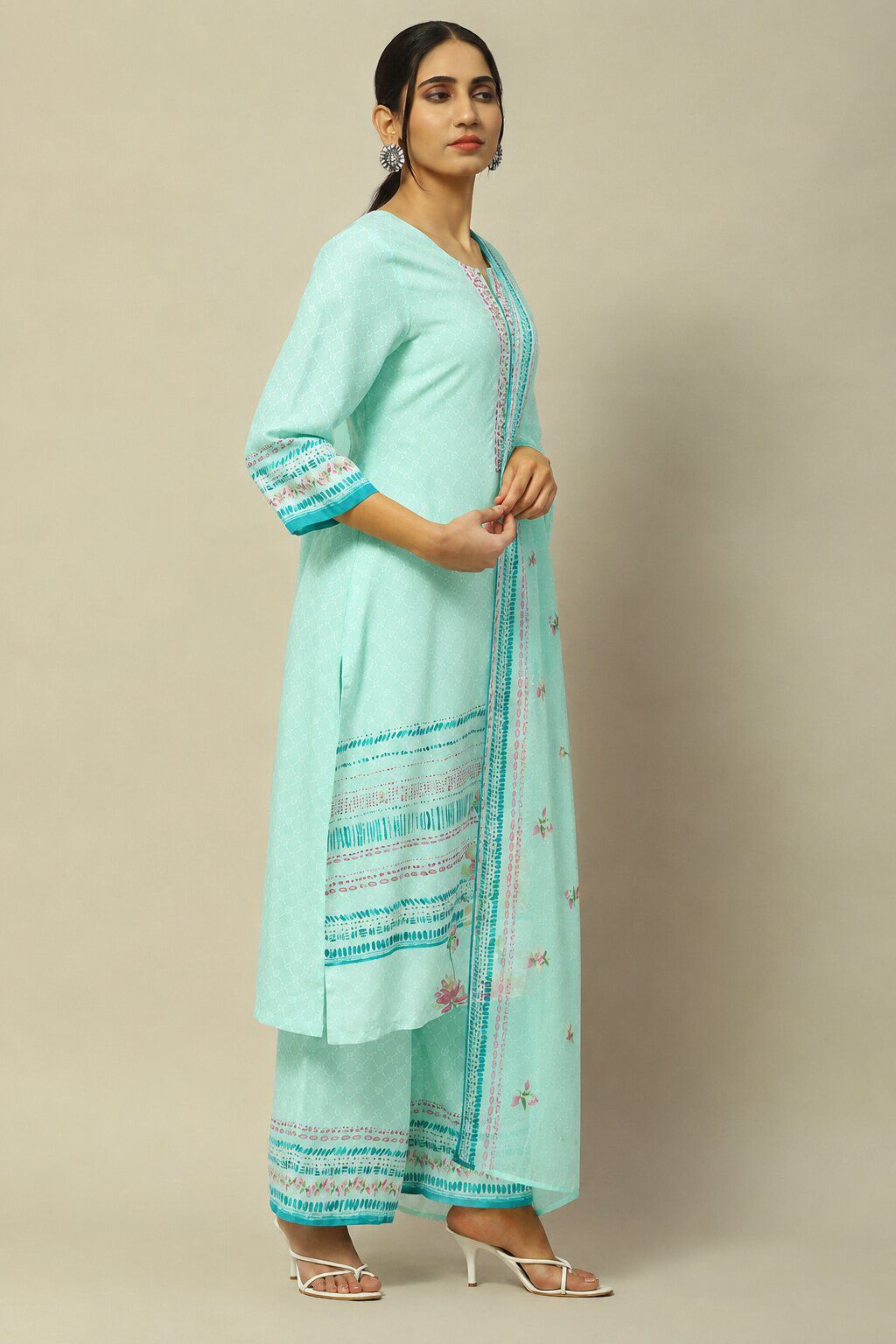 Aqua Rayon Straight Printed Suit Set image number 5